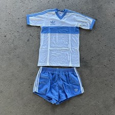Vintage Adidas Blue Sprinter Running Shorts T- Shirt SET Blue/ White READ