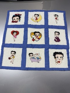 Betty Boop Homemade Embroidered Embroidery Lap Quilt Wall Hanging 21x21 Inches