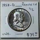 1958 D Ben Franklin 90% Silver Half Dollar 50C #RH1