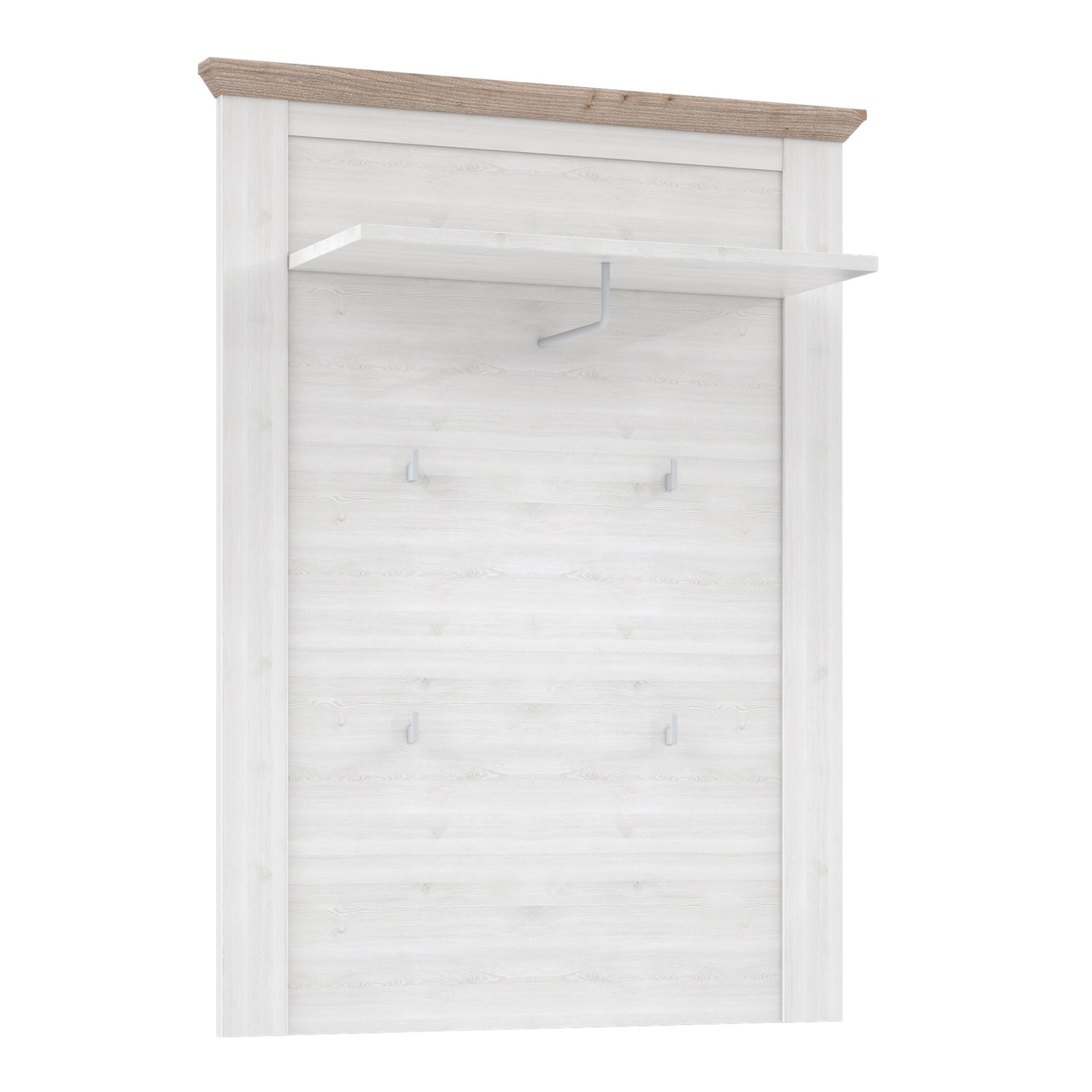 Rustic Wall Panel with Coat Hooks & Rail - Oak Nelson & Snowy Oak