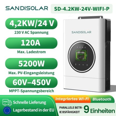 24V 4200W Hybrid Wechselrichter Off Grid Inverter Paralle MPPT 120A SANDISOLAR