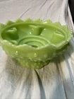 VINTAGE HOBNAIL FENTON CUSTARD URANIUM GREEN CANDLE HOLDER EPERGNE BASE