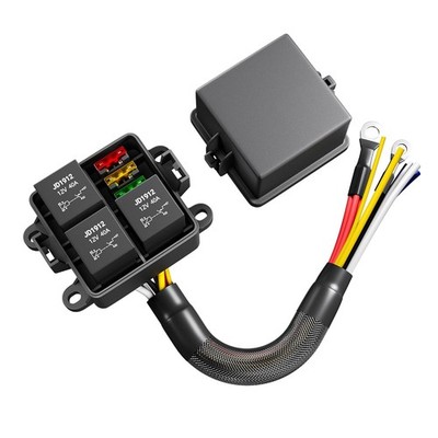 DaierTek 12V 3 Way Waterproof Relay Box Pre-Wired Fuse and Relay Box 3x4 Pin 40A