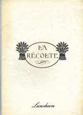 La Recolte Luncheon Menu Inter Continental Hotel New York City 1980's