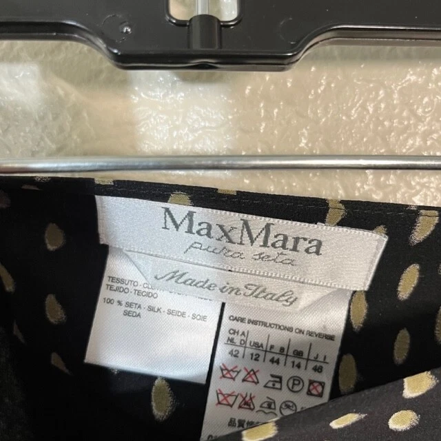 MaxMara Skirt Womens 12 Silk Flowy Drape Midi Maxi Black Dotted Art - Image 3 of 4