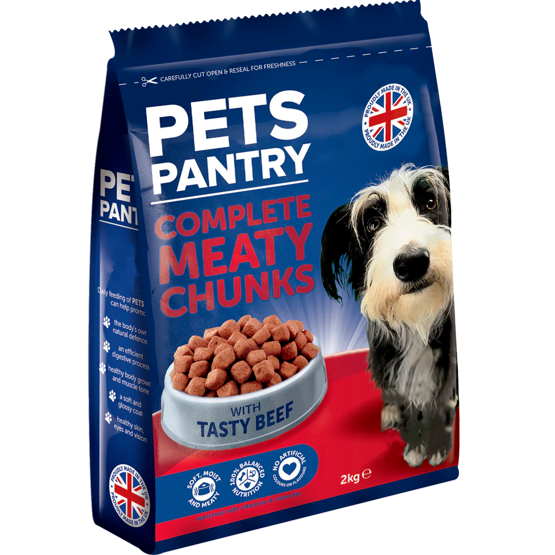 2kg Pets Pantry Completely Meaty Chunks with Tasty Beef Dog Food UK