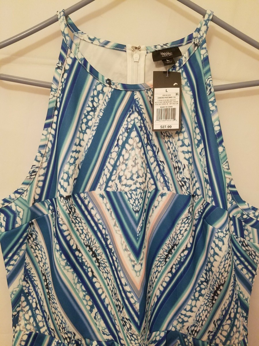 クラフト様 Nwts $28 Mossimo Ladies Size Large Blue & Green & White Print