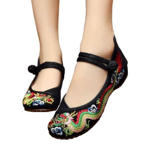 Chaussures décontractées femme pantoufles dragon brodées Mary Janes  - Photo 1 sur 10