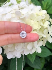 Round CZ Initial Letter C Pendant Necklace Sterling Silver 92 Women 9mm 16-18"