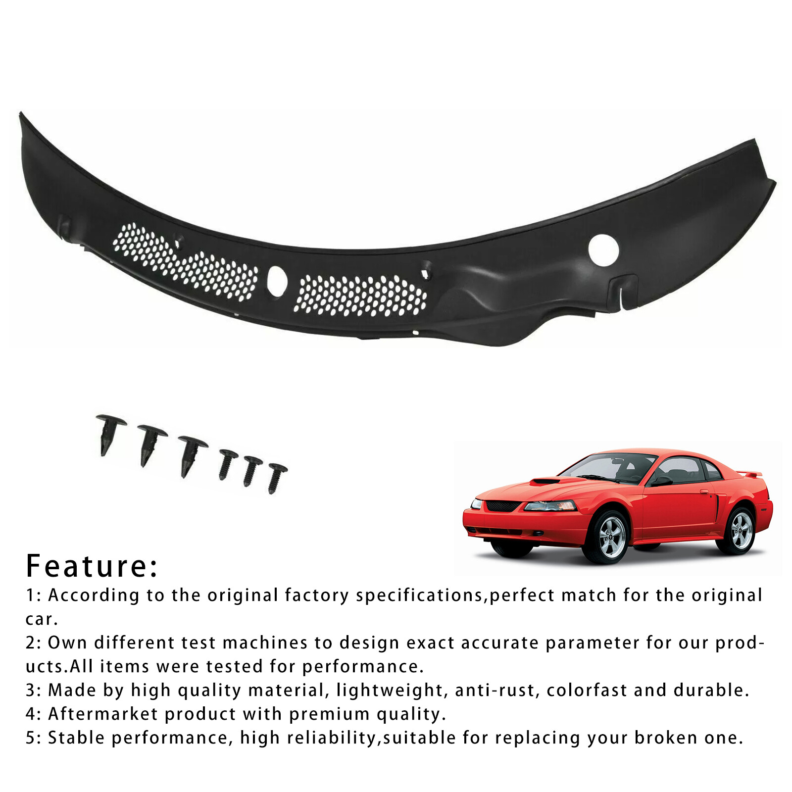 1994-1998 Ford Mustang Cobra Cowl Vent Wiper Grille Panel Cover  