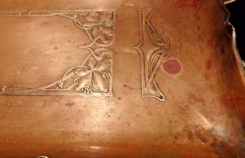 WMF Straußenmarke KUPFER-Tablett Jugendstilornamente mit Griffen 23x47cm  - Bild 2 von 8