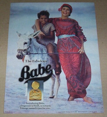 1976 print ad page BABE Faberge Margaux Hemingway boy mule