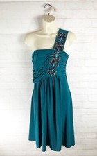 Vintage Linda Segal Women’s 80s 90s One Shoulder Jeweled Mini Dress Medium M