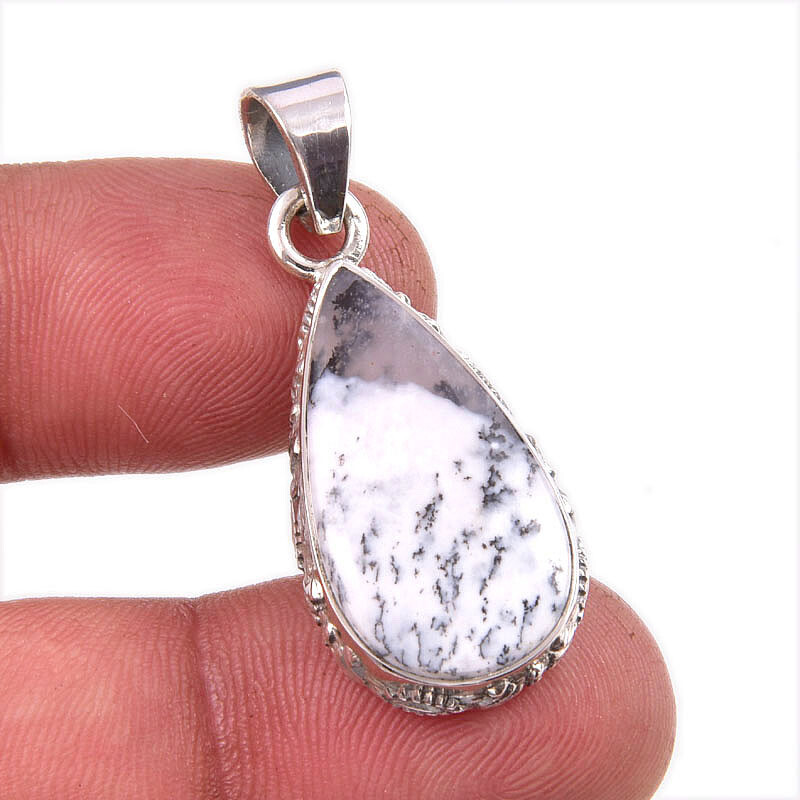 Natural Dendrite Opal Gemstone 925 Solid Sterling Silver Gift Pendant 1.5