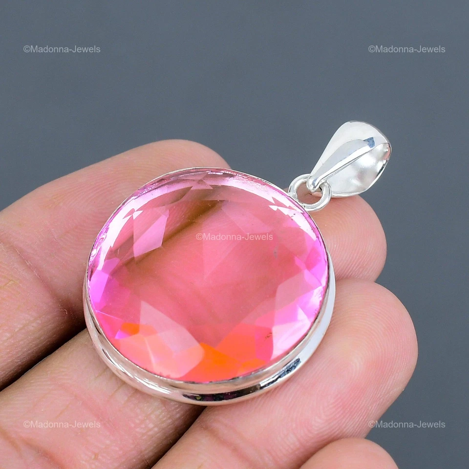 Venta de San Valentín Piedra Kuncita Rosa Bisel de Compromiso Colgante Plata de Ley 925 Foto 4 de 4
