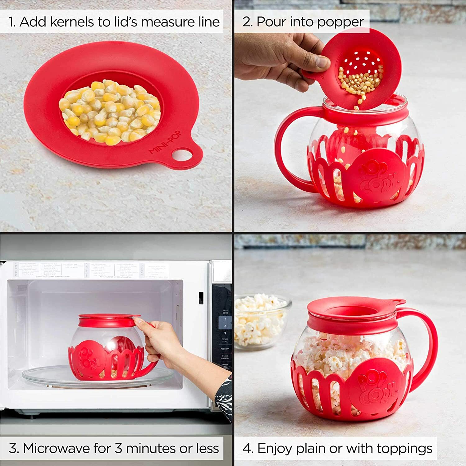 Ecolution Original Microwave Micro-Pop Popcorn Popper, Borosilicate Glass, 3 /1