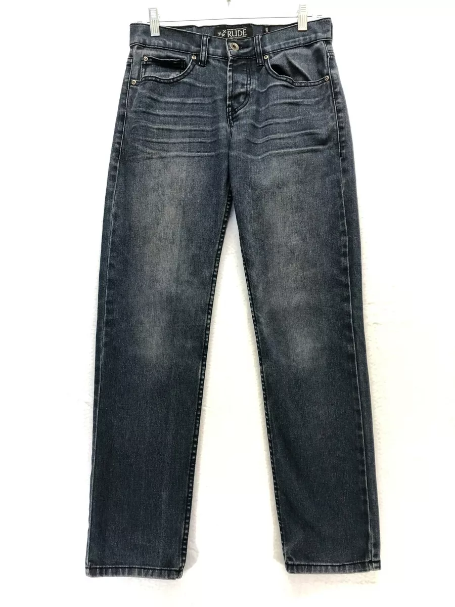 XXX Rude Hot Topic Slim Straight Jeans Men s Size 28 x 30 Button Fly Dirt Wash