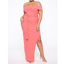 Fashion Nova Pink Ribbed Off Shoulder New Stretch Belted Maxi Dress Plus Size 3X