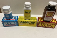 Vintage Lot 3 Anacin Aspirin Plastic Bottle With Box NOS Full Unused 80s 90s
