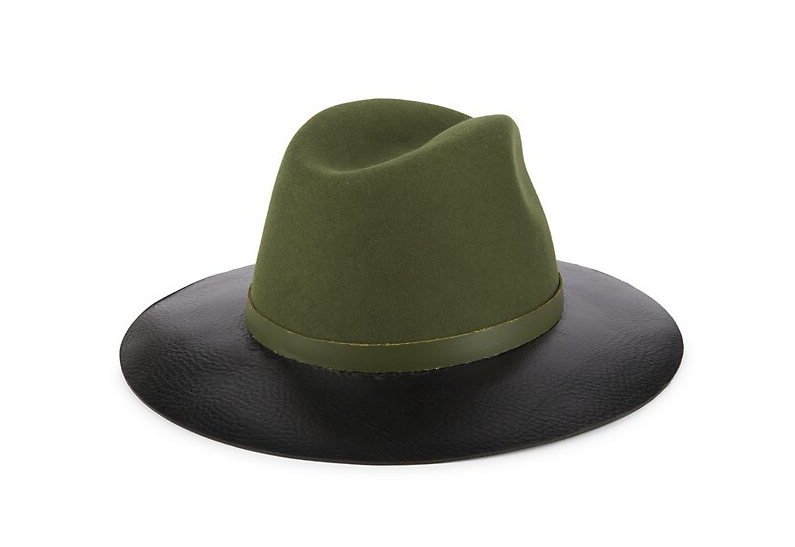 rag & bone M1006 Olive Green Floppy Leather Brim Fedora Hat  display picture 1