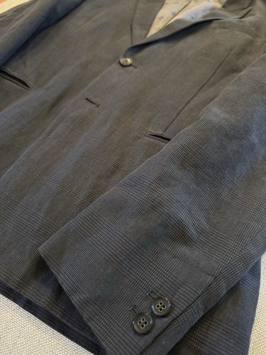 John Varvatos Made in Italy Linen Blend Peak Lapel Glen Plaid Check Jacket 44R - Picture 8 of 13