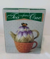 Vintage  3 Piece  Purple Flower  Ceramic "Tea for One" Teapot and Cup Set