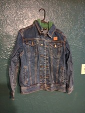 John Deere Jacket Youth Large Blue Denim Jean Tractor Kids Hooded Removable Farm