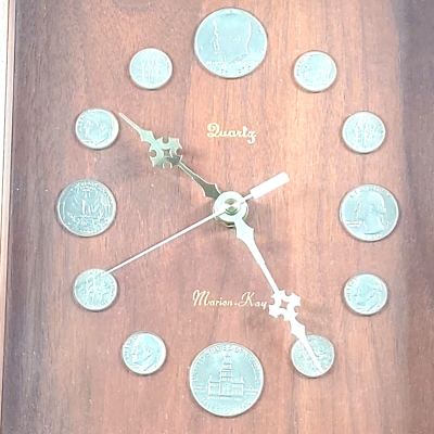 【昭和レトロ】SILVER ORBIT Marion-Kay 時計 アンティーク Marion Kay Numismatic Coin Clock F 55 - Walnut 1968 Made in the