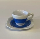 Vtg Made in Occupied Japan Small/Mini Royal Blue Gold Trim / White Cup & Saucer. — photo 1