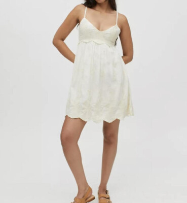 sachin and babi light blue dress Ivory 3D Floral Embroidered Babydoll Mini Dress