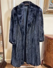 Sakowitz Mink Fur Coat - Black - Vintage Overcoat Jacket Approx. Size M