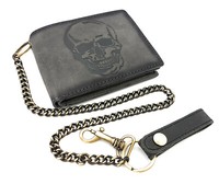 Echt Leder GeldböRse Geldbeutel Portemonnaie Totenkopf SchäDel + 50Cm Kette Rfid