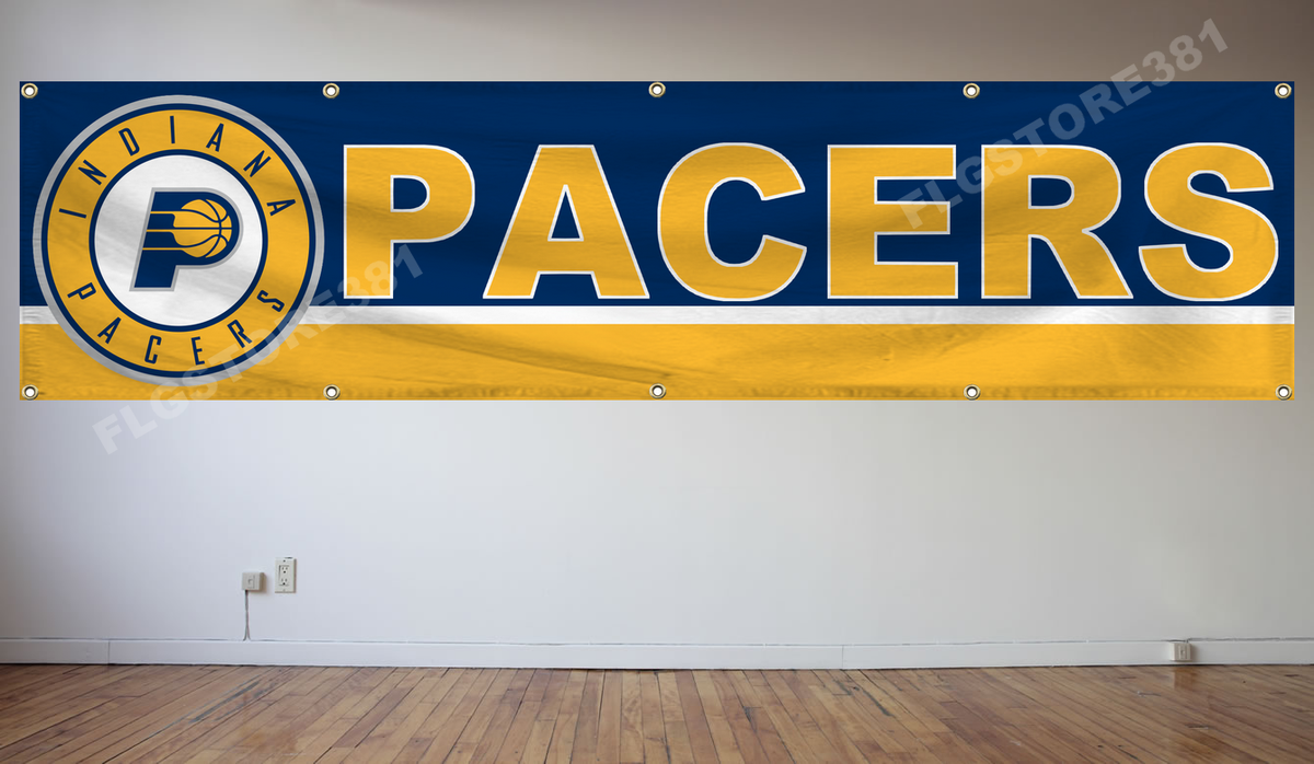 Set Bandiera Indiana Pacers Con Asta E Staffa, 90x150 Cm, Asta Alluminio 180 Cm, Staffa Regolabile, Ufficiale NBA