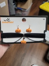 Way To Celebrate 12" Choker With Extender Earrings Set Halloween Pumpkins