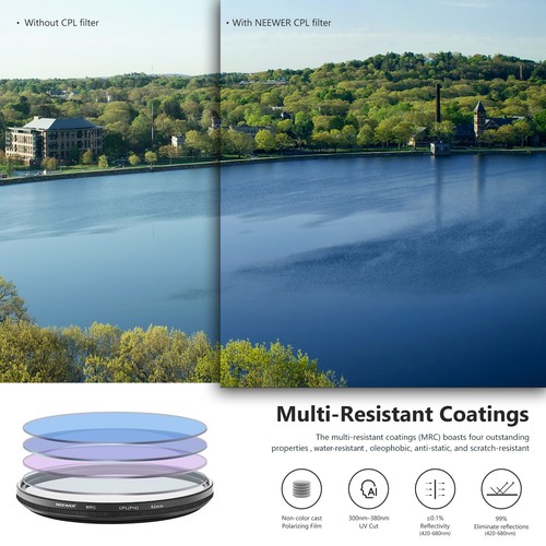 Neewer 82mm Ultra-slim MRC Circular Polarizer CPL Filter Kit with Cleaning Cloth - Picture 2 of 7