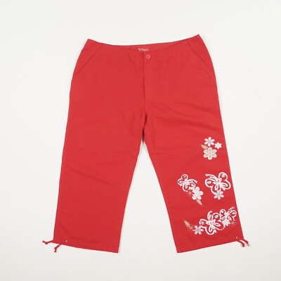 PORT LOUIS Damen Capri Hose Gr. XL 46/48 rot Sommerhose Freizeithose Schrägtasch