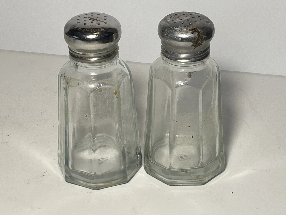 Vintage Salt Pepper Shaker set heavy glass B marked on bottom