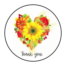 30 1.5" THANK YOU FALL HEART ROUND ENVELOPE SEALS STICKERS FAVOR LABELS