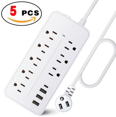 Multi Outlet Wall Mountable USB Surge Protector Power Strip 8 Outlet Plugs 12in1