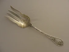 ANTIQUE DURGIN DAUPHIN 1897 STERLING SILVER 8 7/8" SERVING FORK MONO  LOT *230