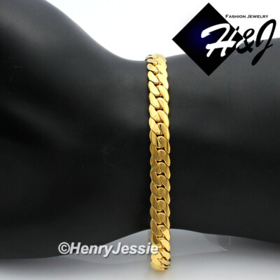 7''-11''Stainless Steel 8mm Gold Plated Miami Cuban Curb Link Chain Bracelet*GN155