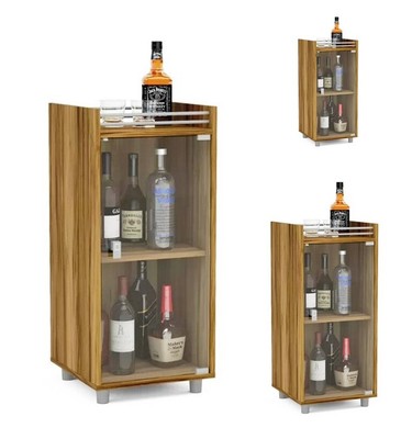 Mini Bar Liquor Cabinet Storage Wood Shelves Stemware Glass Door