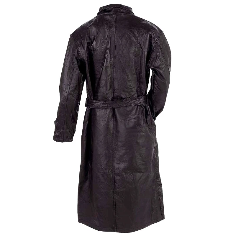 Giovanni Navarre мужской черный нашивка кожи полнометражный Тренч Duster куртка - Изображение 2 из 2