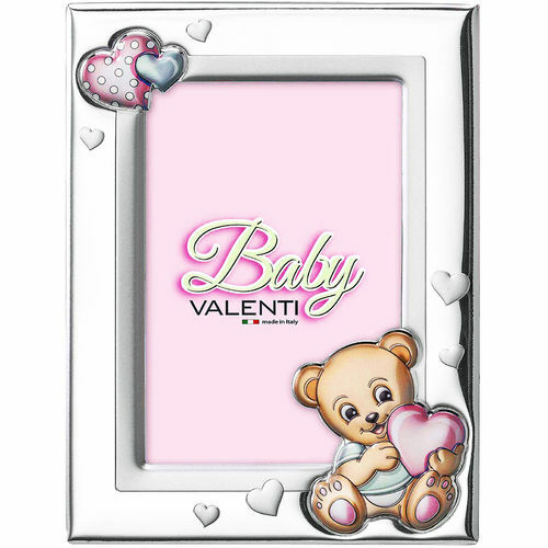 Valenti Cornice Porta Foto Argento Regalo Nascita Bimba Orso Orsetto Cuore Rosa
