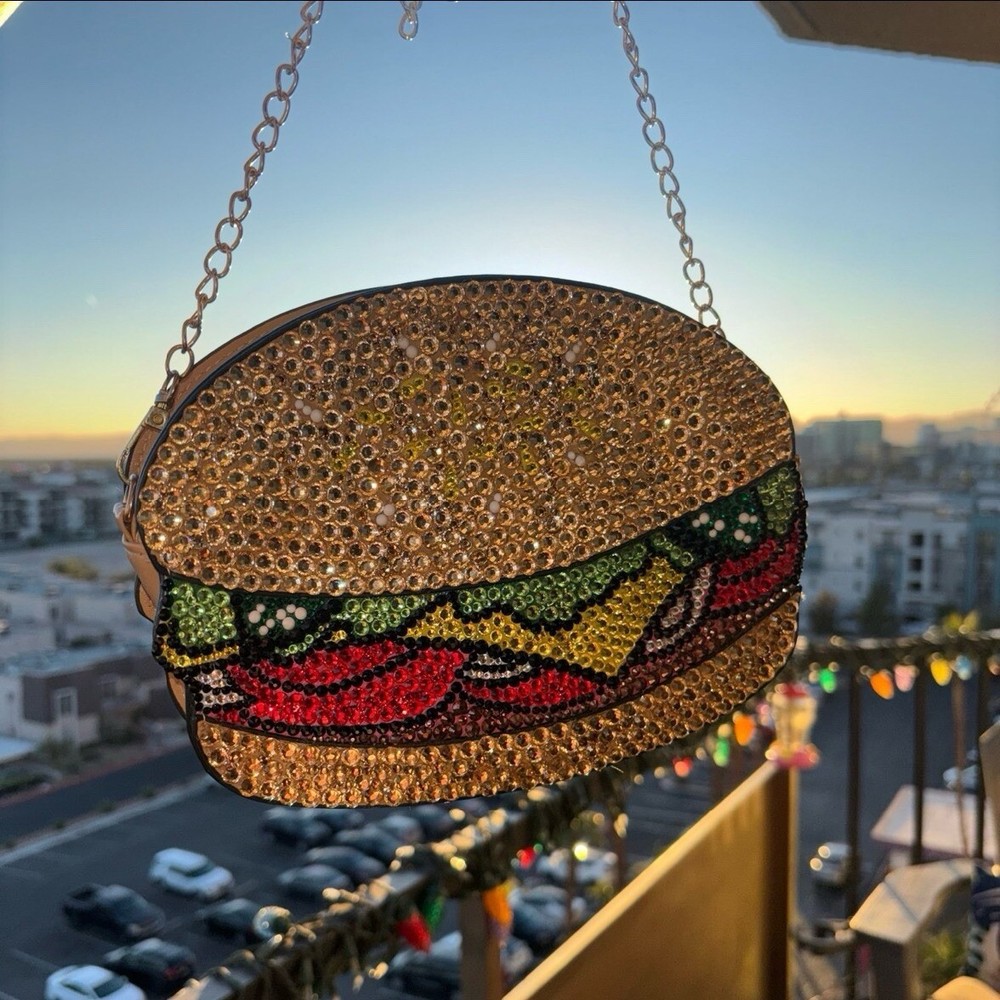 Cheeseburger Crystal Rhinestone Custom Clutch Crossbody Bag New