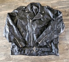 Vtg Diamond Plate Buffalo Leather Motorcycle Riding Jacket Coat Biker Men's XXL