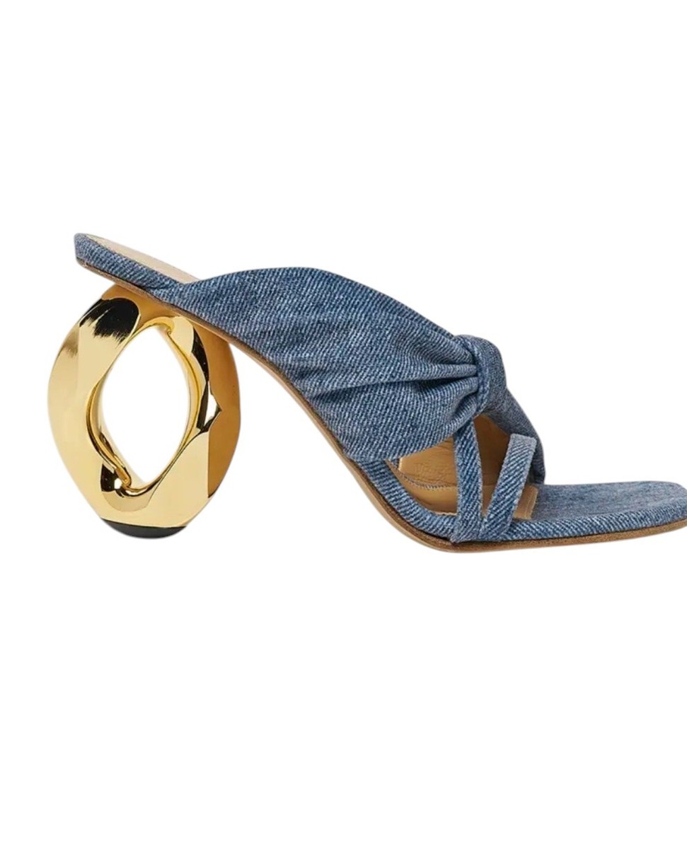 JW Anderson Knotted Denim Chain-Heel Slide Sandals $875