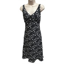 Y2k Express Black White Floral Sun Dress V Neck Sleeveless 5/6 coquette grunge