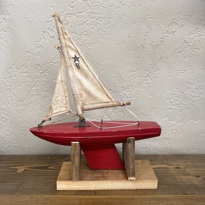 Vintage Mid Century Star Yacht Birkenhead SY0 Red Made in England w/ wood stand