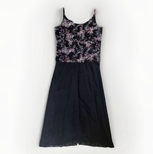 VTG Alex Evenings Womens Maxi Dress Black Pink Floral Shimmer Formal L